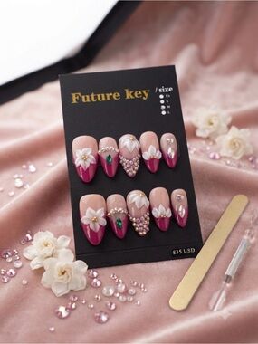 Custom Pink Floral Press-On Nail Set